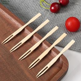 Forks 80Pcs Bamboo Fruit Fork Stick Finger Pick Dessert Cocktail Set Home Household Decor Party Tableware Supplies