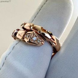 Luxury Jewelry Band Rings Tiktok Baojia Snake Shaped Womens Ring Head and Tail Diamond Narrow Edition Gold Plated Luxury Versatile Fmc8