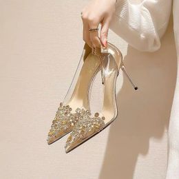 Pointed toe stiletto womens high heels shoes fashion wedding heel 8cm transparent bow gemstone 240123