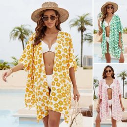 Scarves Beach Shawl Flower Print Poncho Swimsuit Cover-up Cardigan Loose Quick Dry Sunscreen For Summer Holiday Beachwear