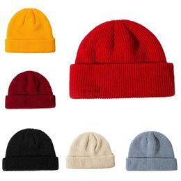 Beanie/Skull Caps Ladies Casual Cap Winter Unisex Rib Knitted Beanies Hats For Woman Mens Kids Girls Boys Black Grey Red Solid Color YQ240207