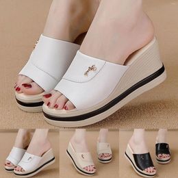 Sandals Fashion Summer Women Wedge Heel Thick Sole Fish Mouth Solid Colour Casual Shoes Leather