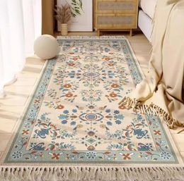 Carpets Morocco Bedroom Living Room Bedside Carpet Floor Mat Floral Kilim Cotton Linen Rectangular Rug Persian Tassel Tapis