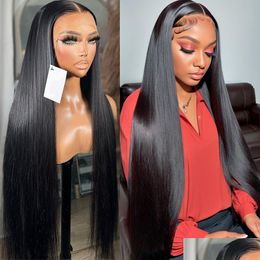 Lace Wigs Melodie 180% Hd 30 44 Inches Straight Fl 360 Front Human Hair Glueless Transparent 13X4 13X6 Frontal Wig For Women Drop De Dh50H