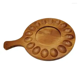 Kitchen Storage Egg Platter For Deviled Eggs Wood Round With Handle Reversible Charcuterie Board Plate Serving Tray Gadget