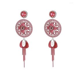 Dangle Chandelier Earrings Hollow Out Round Flower Vintage Tassel For Women 3 Colors Bohemian Statement Pendientes Fashion Jewelry Mrs Oteiv