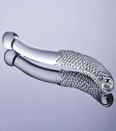 sex toys massager Double Ended Crystal White Glass Dildo Artificial Penis Granule Spiral G Spot Adult game Sex Toys for Woman Gay4551663