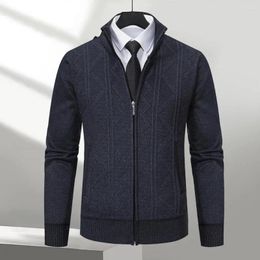 Men's Sweaters 1Pc Men Cardigan Sweater Zipper Stylish Knit Coat With Placket Pockets Stand Collar For