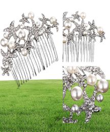 Wedding Bridal Hair Comb Starfish Bridesmaid Prom Crystal Jewelry Combs Silver Plated Hair Accessories JCH0321379220