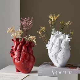 Vases Figurines Resin Anatomical Heart Flowerpot Vase Dried Flower Container Pots Shaped Scpture Home Decoration Drop Delivery Garden Otspg