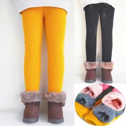 Trousers Children Clothes Winter Girls Leggings Dot Print Cotton Warm Fleece Pants Kids Autumn Tights Plus Velvet Thicken