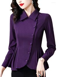 Women's Blouses Peplum Shirts Women Pelum Long Sleeve Purple Tops