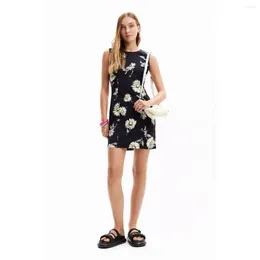 Casual Dresses Foreign Trade Original Order From Spain Women's Sleeveless Dress Short Round Neck Printed Daisy Slim Fit