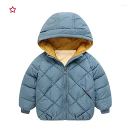 Down Coat Winter Cotton Padded Clothes Thickened Hooded Jacket Korean Style Girls Children Clothing Toddler Snow Suit Beige Solid Fashion