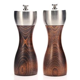 Wood Salt and Pepper Grinder - Wooden Mills Gourmet Precision Mechanisms and Premium Sea Salt Peppercorns 240118