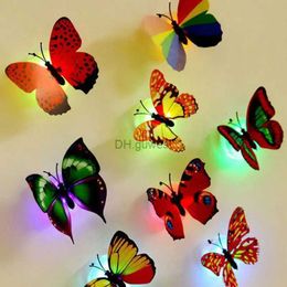 Night Lights Hot Selling Butterfly Night Lights Creative Colourful Luminous Butterfly Light Pasteable Led Lamp 1/ YQ240207