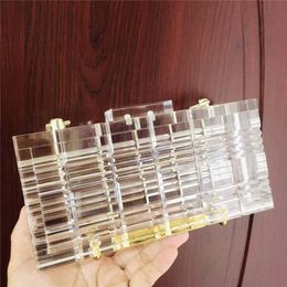 Chic rectangular lattice transparent acrylic Dinner Bag wind hand bag with chain dress bag 240207
