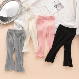 Trousers 2024 Spring Fashion Girl Children Thin Leggings Solid Ribbed Baby Boot Cut Cotton Kids Flared Pants Toddler Clothes