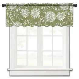 Curtain Dahlia Leaves White Flowers Green Small Window Tulle Sheer Short Bedroom Living Room Home Decor Voile Drapes