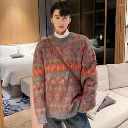 Men's Sweaters Knitted Warm Sweater Autumn Winter Contrasting Color Loose Patterns Round Neck Long Sleeves Tops Casual Daily Pullover