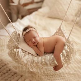 born Pography Props Baby Hammock Swing Boho Style Bed Handwoven Accessories Fotografia Items for Boy Girl 240125