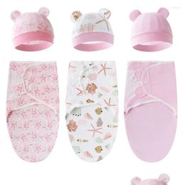 Blankets Swaddling 3Sets Born Ddle Blanket Hat Set Cotton Baby Waddle Wrap Adjustable Infant Slee Bag 0-6M Bedding Accessories 2024 Dr Otrn9