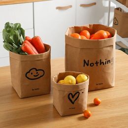 Storage Bags Cartoon Waterproof Kraft Paper Bag Reuseable Multifunction Home Flower Succulents Plant Pot Holder Kitchen Food