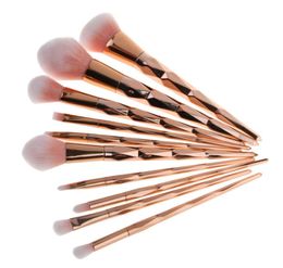 10PCS Rose Gold Make Up Brush Set High Quality Foundation Blusher Powder Brush Tools Flat Eyeliner Eyebrow Makeup Brush 2284354852085
