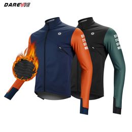 DAREVIE Cycling Jacket Winter Theramal Fleece BIg Size Warm Windproof Cycling Jacket Men Chest Zip Pro Cycling Jack Women 2024 240129