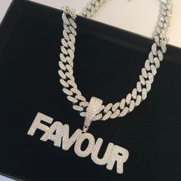 Custom Name Necklaces With 12 MM Cuban Chain Personalised Word Pendants Hip Hop Jewellery Drop 240201