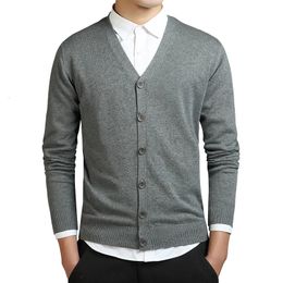 Grey Cardigans Men Cotton Sweater Long Sleeve Mens VNeck Sweaters Loose Solid Button Tops Fit Knitting Casual Style Clothing 240130