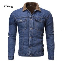 Men Light Blue Winter Jean Jackets Outerwear Warm Denim Coats Men Blue Wool Liner Thicker Winter Denim Jackets Size S-XXL 240202