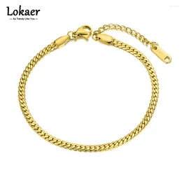 Link Bracelets Lokaer Punk Gold Plated 3mm Width Chain Bangles For Women Girls Stainless Steel Bohemia Beach Bracelet B21109