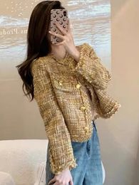 HMA Autumn French Design Fashion Tweed Jacket Women Luxury Runway Woollen Short Coats Outwear Femme Clothing 240124