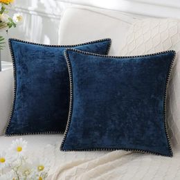 Velvet Chenille Cushion Covers Blue Pillow Cover with Stitched Edge 18x18 Luxury Throw Decorative Pillows for Sofa Home Decro 240129