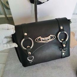 Niche Matte Black Motorcycle Bag Viviane Westwood leather handbags Handbag Designer Bags Shoulder Crossbody Rivet Messenger Bag 240123