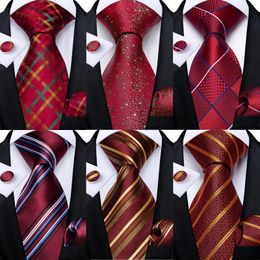 Fashion Red Mens Ties Silk Neck Ties Pocket Square Cufflinks Set Neck Tie For Men Wedding Party Business Drop DiBanGu 240123