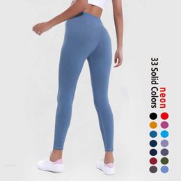 LU-32 Solid Color Women yoga pants High Waist Sports Gym Wear Leggings Elastic Fitness Lady Overall Full Tights Workout Size XS-XL 2MFJ