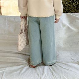 Trousers Children Clothing Girls Denim Wide-leg Pants 2024 Spring Korean Style Soft Embroidery Straight Leg Kids