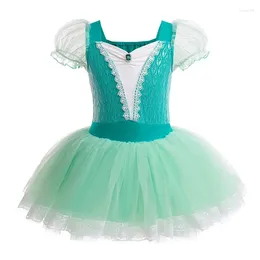 Stage Wear Green Dancer Dress Kids Girls Mesh Tutu Ballet Dance Costume Open Crotch Gymnastics Leotard Ballerina Dancewear