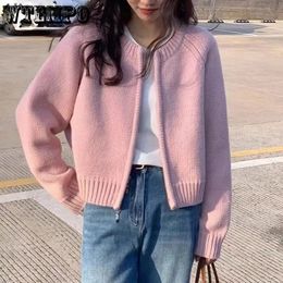 WTEMPO Spring Fall Women Korean O-Neck Knitted Cardigans Fashion Casual Loose Versatile Short Zipper Sweater Coats Wholesale 240123