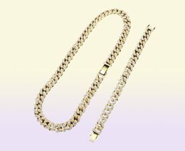 Men Finish Miami Cuban Link Chains Necklace Hip Hop Fashion Jewellery Bling Iced Out Rhinestone 18inch 20inch 24inch Golden Silver f2738456