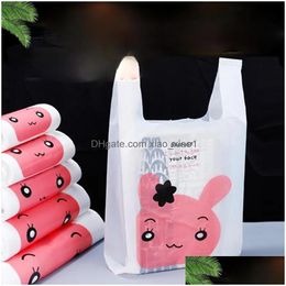 Gift Wrap 50 Pcs Plastic Bag Cute Tote Convenience Storeb Cartoon With Bundle Retail Bags Shop Handles Drop Delivery Home Garden Fes Dhelu