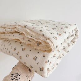 Blankets 120X150cm Muslin Cotton Baby Duvet With Lace Trim Sweet Rose Flower Girl's Comforter Fairy Princess Blanket Filler