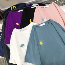 Women's T Shirts Woman's Tshirts Summer Loose Cartoon Embroidery Casual Short Sleeve O Neck Sale Woman Top Tee Shirt Drop ZBBA17