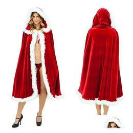 Stage Wear Christmas Cloak Women Hooded Ponchos Jacket Long Adt Kids Thick Warm Xmas Cape Party Costume Womens Clothing Drop Deliver Dhivy