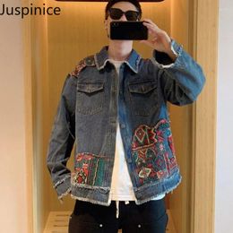 Men's Jackets American Retro Distressed Ethnic Style Spliced Denim Couples Loose Casual High Street Jacket Men Tops Male Clothes