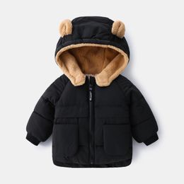 Korean Autumn Winter Children Boy Parkas Cartoon Bear Ears Little Girl Jacket Coat 1-6 Years Kids Boy Outerwear Outfit 240122