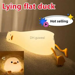 Night Lights USB Night Light Lying Duck Night Lamp Silicone Patting Light Room Bedside Lamp Home Decor Lamp For Child YQ240207