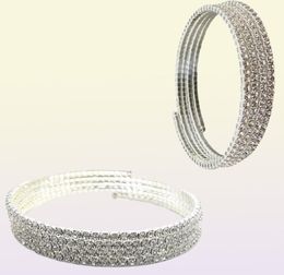 110 Rows Elegant Small Crystal Rhinestone Bangle Bracelet Silver Plated Arm Jewellery Spiral Arm Bracelet for Women8760163